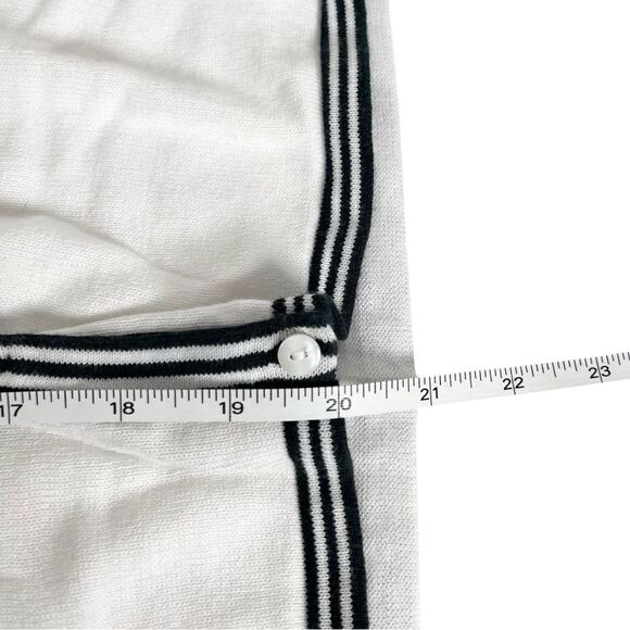 Sutton Studio White Black Cotton Tipped Button Up Cardigan Sweater Size Medium - Picture 5 of 7